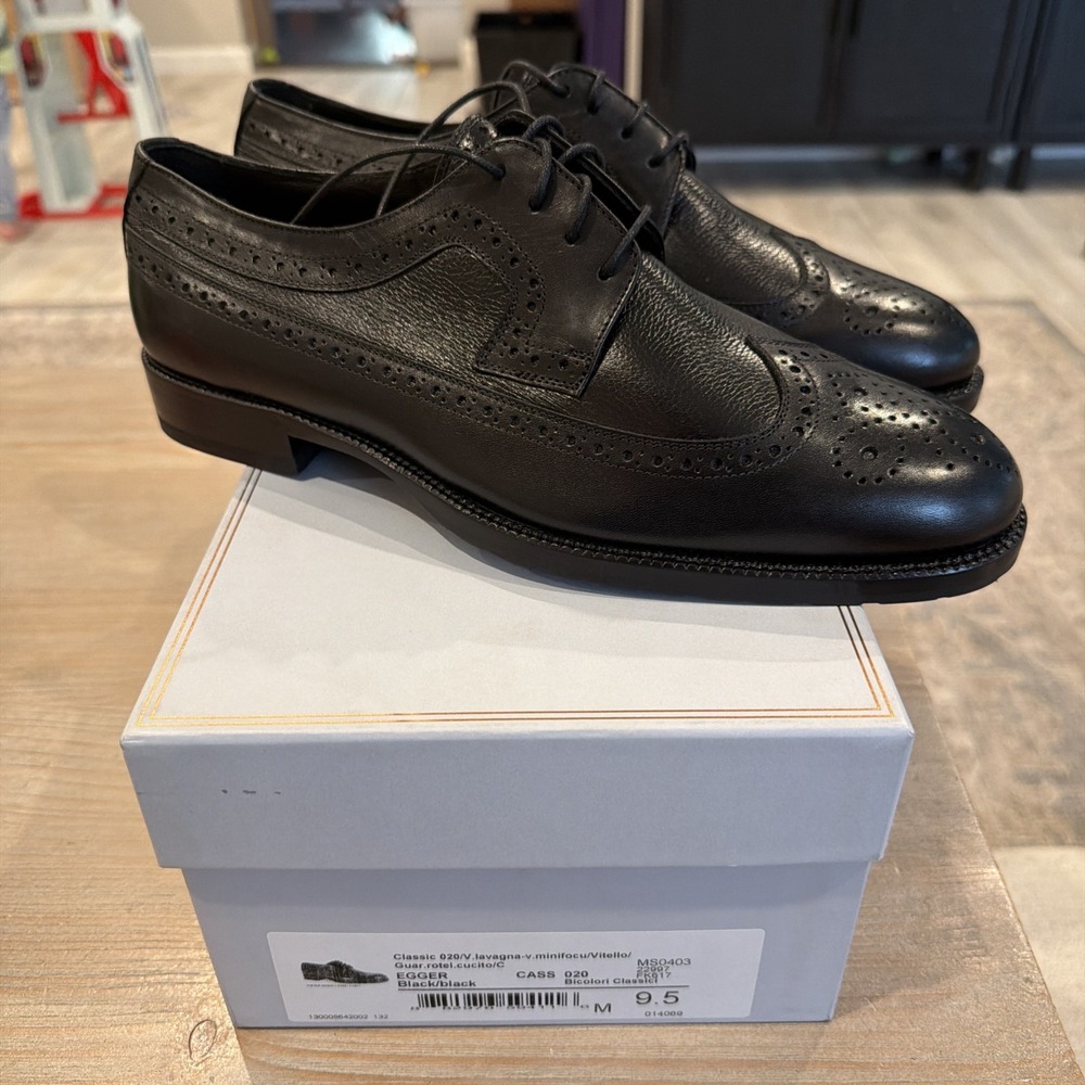 Bruno Magli Black Dress Shoes 9.5 Men's Derby Wingtip New EGGER